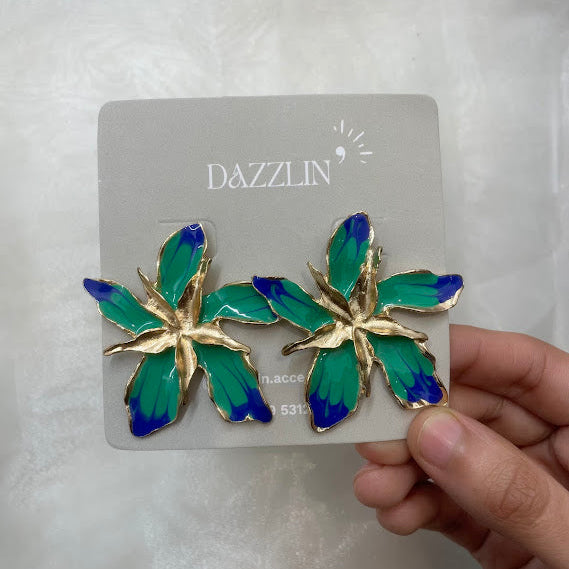 Blue Green Flower Earrings