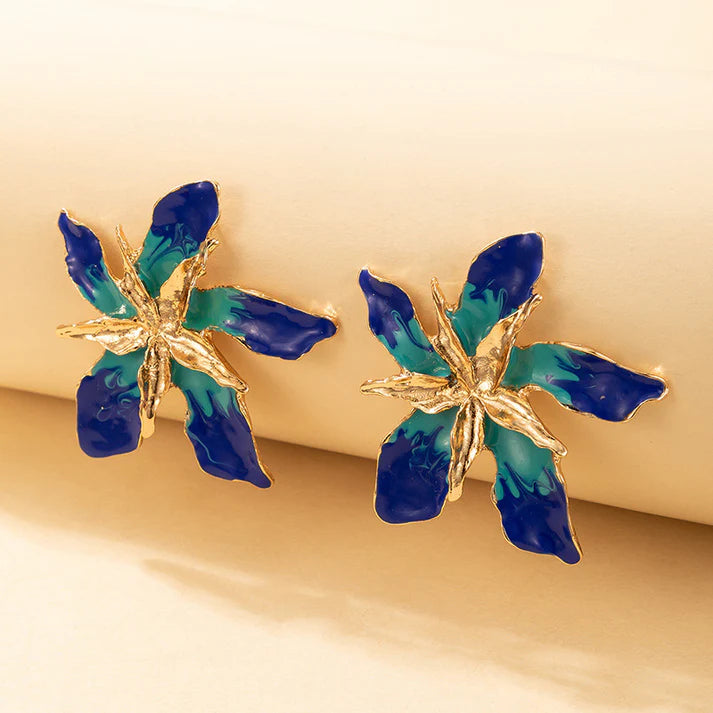 Blue Green Flower Earrings